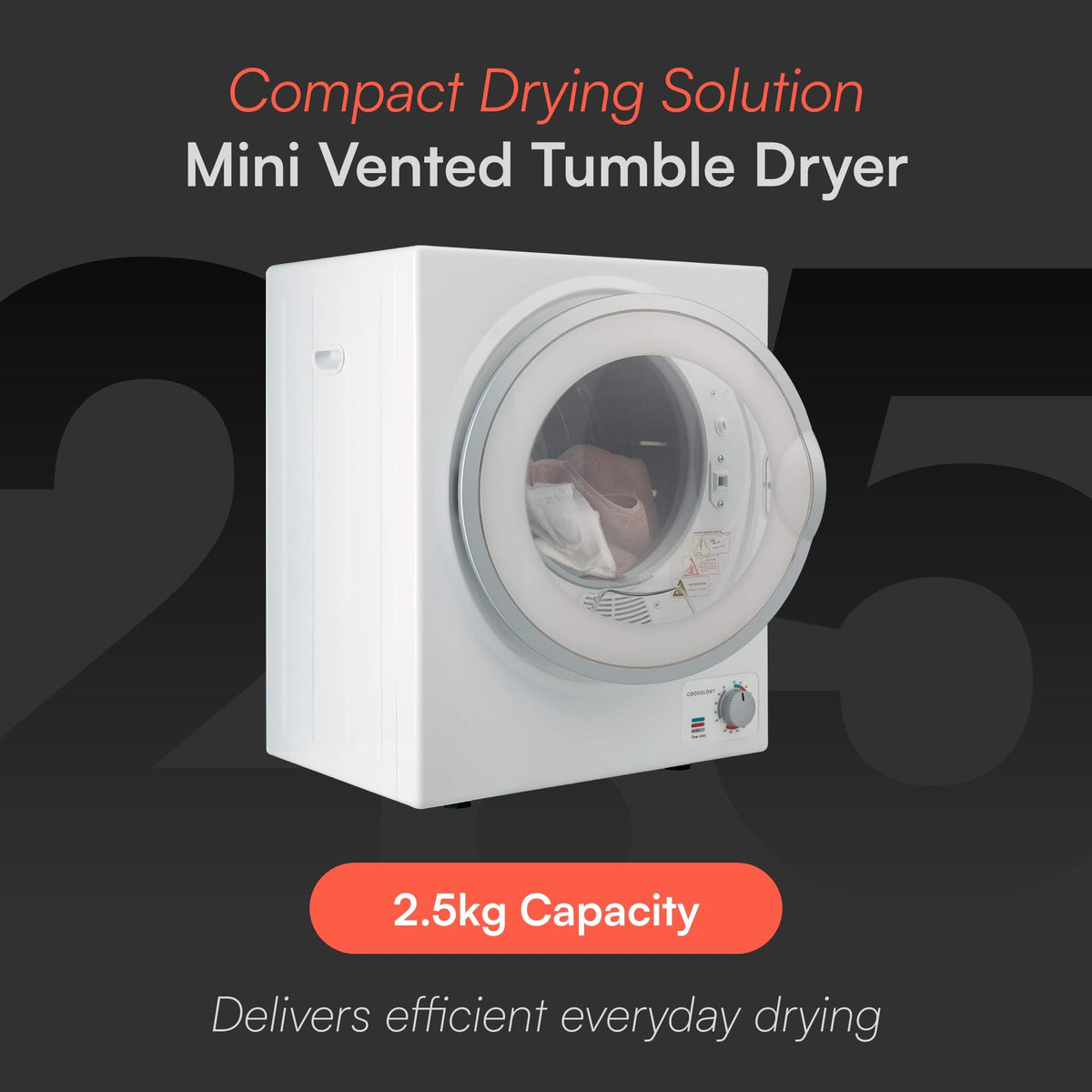 Cookology 2.5kg Mini Vented Tumble Dryer - Tabletop Design - Black