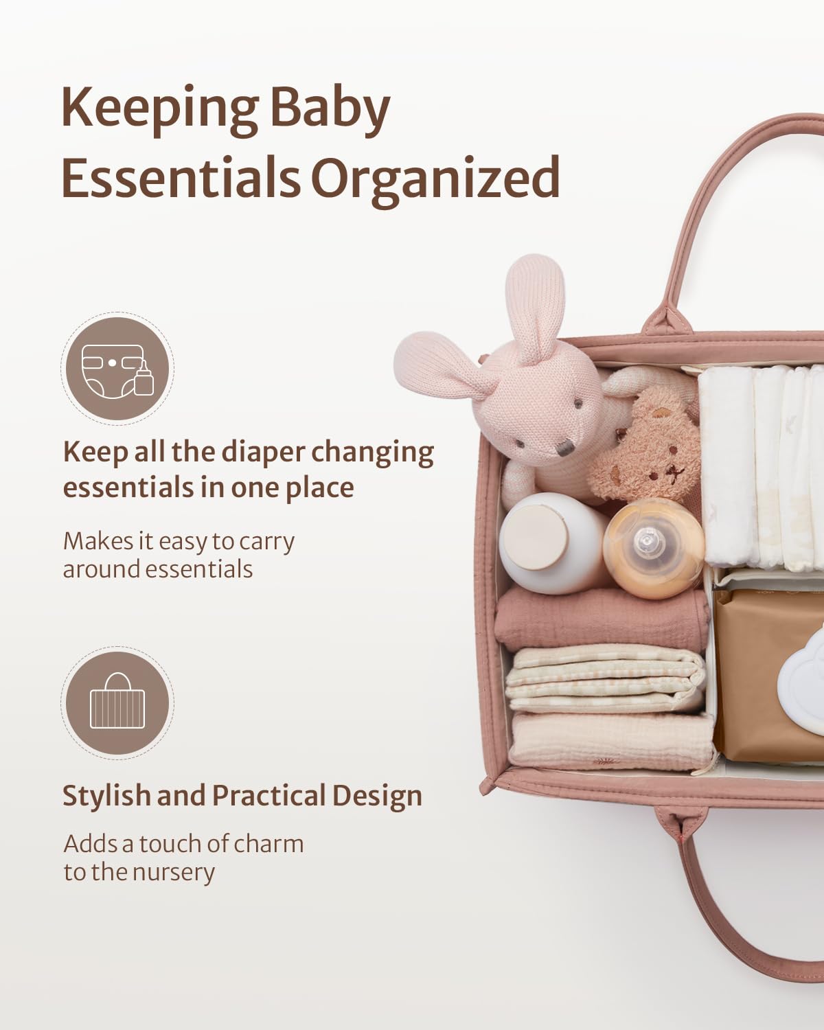 Blissful Diary Nappy Caddy Organiser, Baby Diaper Caddy for Nappy Station, Stylish Storage Basket for Newborn Essentials, Baby Shower Gifts for Girl or Boy, Woodland Cream