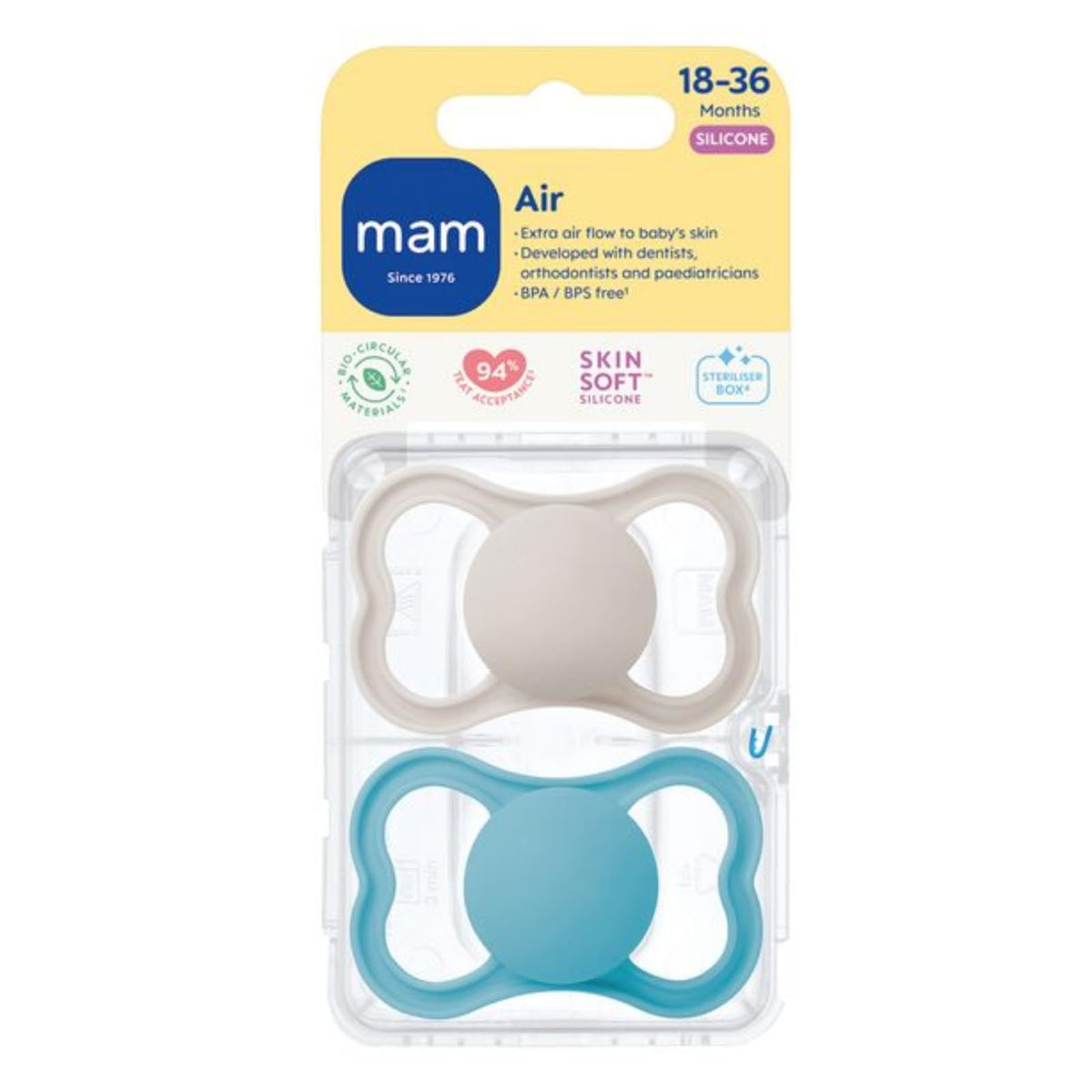 MAM Perfect Dummies, 18-36M, 2 Pack, Orthodontic Design, Pink/Purple