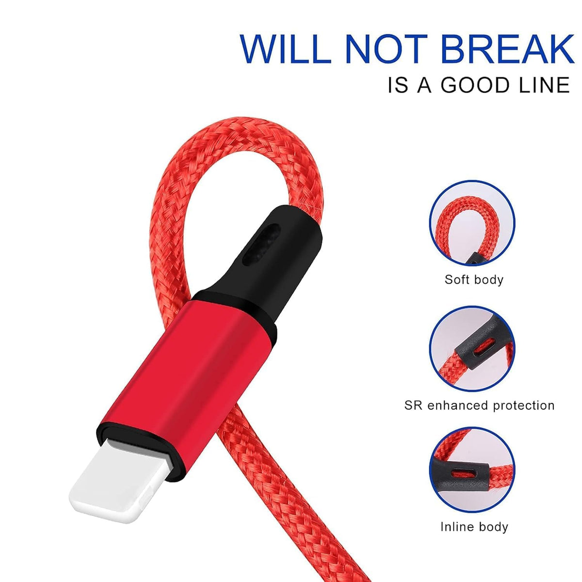 Amuvec Multi Charger Cable, 4 in 1 Fast Phone Charger Cables 1.2M Red