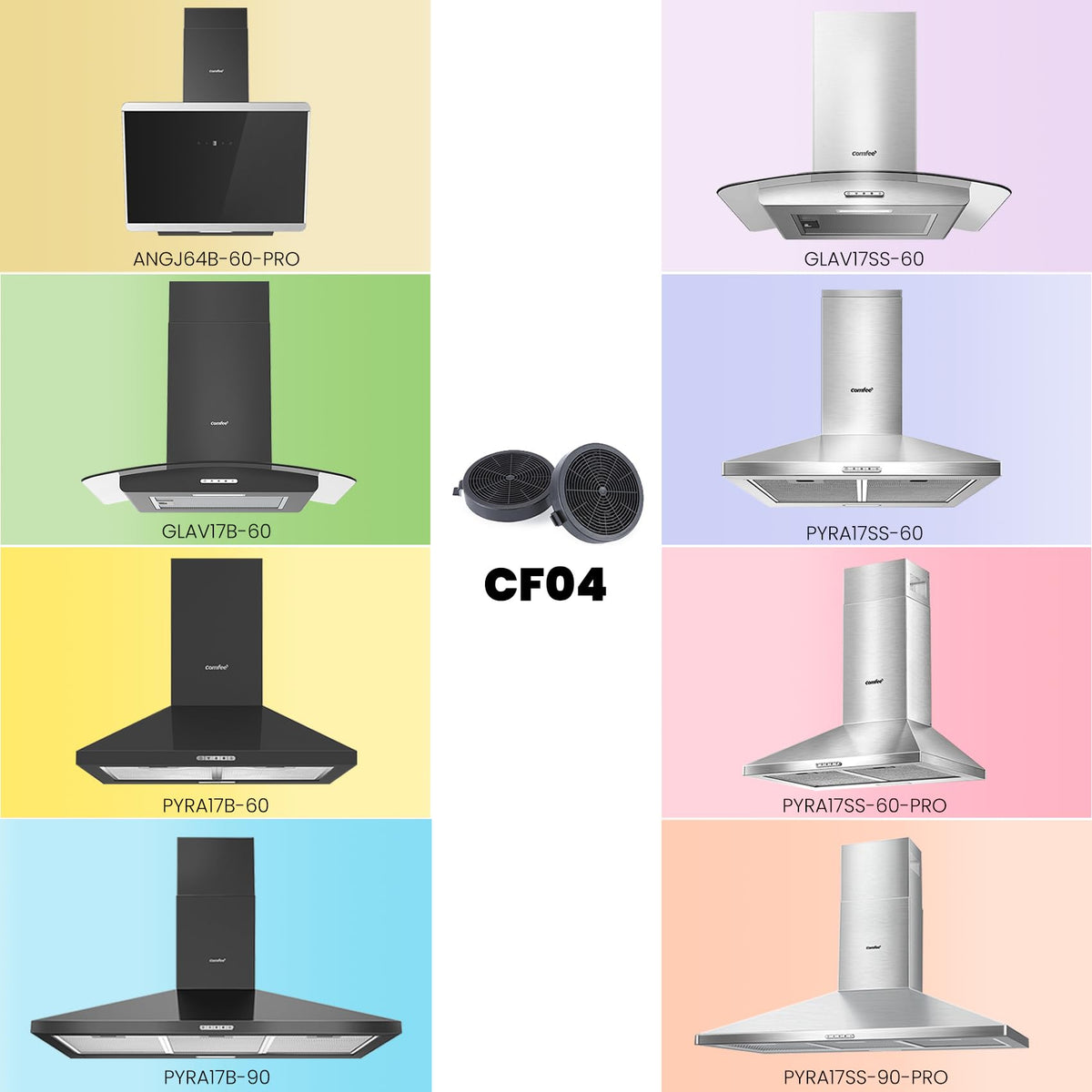 COMFEE' 90cm Chimney Cooker Hood, Class A++ Wall Mounted Kitchen Extractor