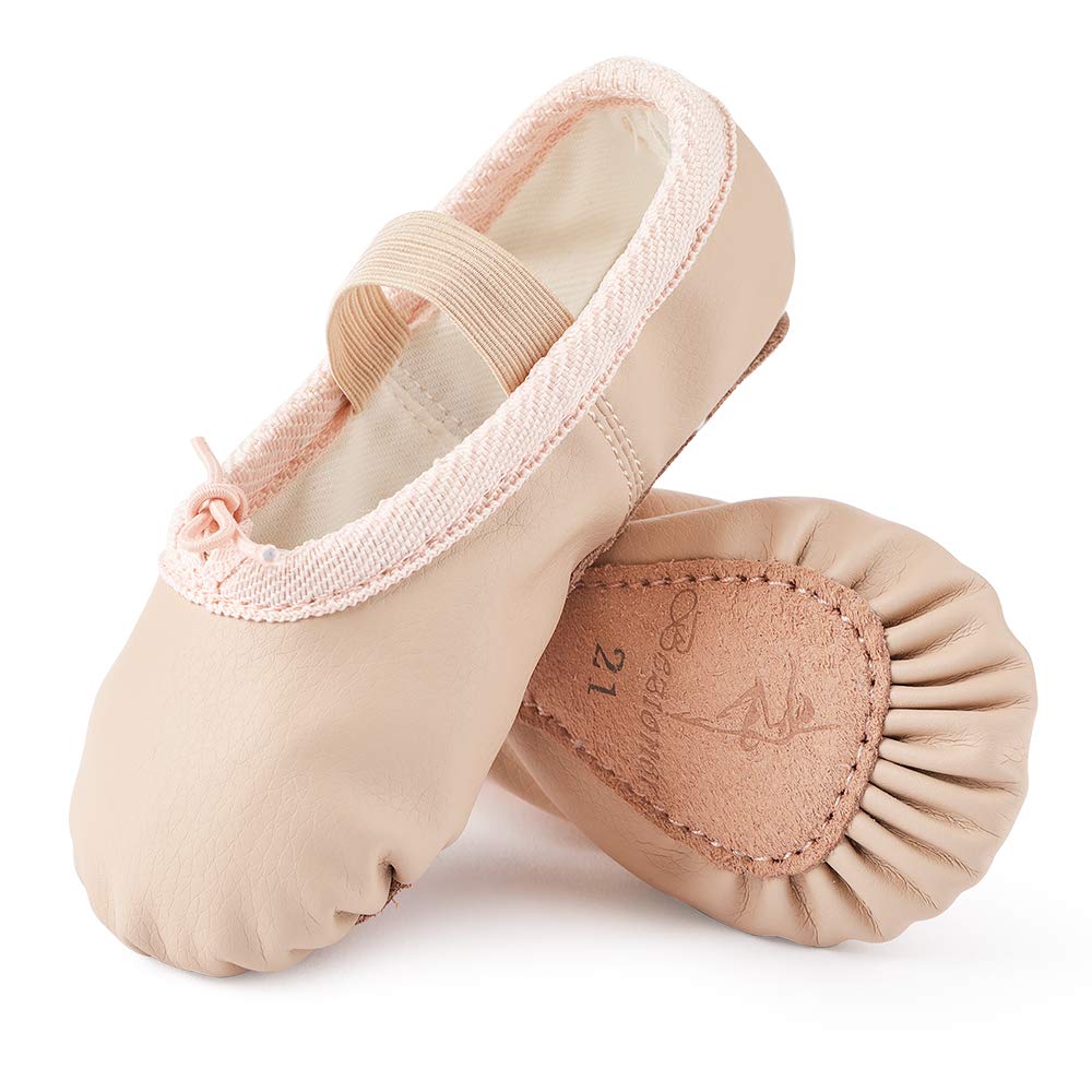 Bezioner Ballet Shoes Leather Ballet Flats Full Sole Dance Slippers for Girls Toddlers Women