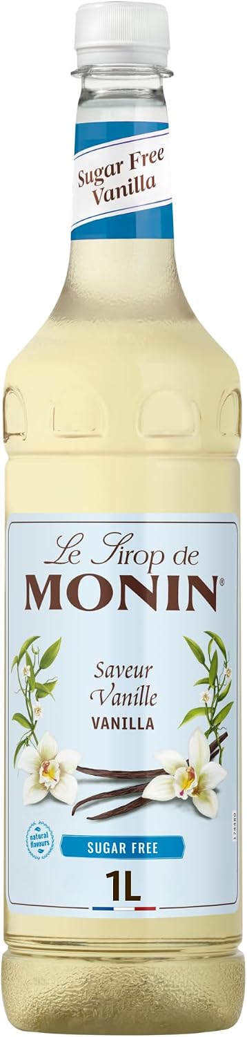 Monin Premium Vanilla Sugar Free Syrup 1L For Coffee And Cocktails. Vegan-Friendly, Allergen-Free, 100 Percent Natural Flavours And Colourings. Sugar-Free Vanilla Coffee Syrup