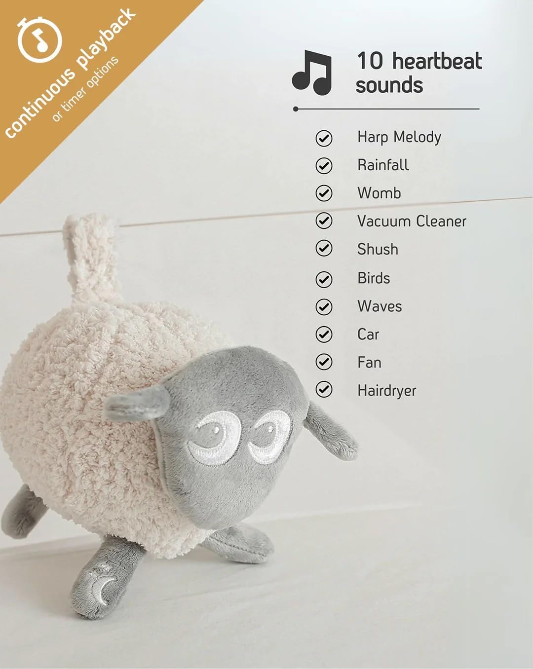 Sweet Dreamers, Rechargeable Ewan Deluxe, Grey | Baby & Infant Sleep Aid Gift | Cry Sensor & Nightlight | 10 Soothing White & Pink Noise Sounds | Continuous or Timer Playback | Machine Washable