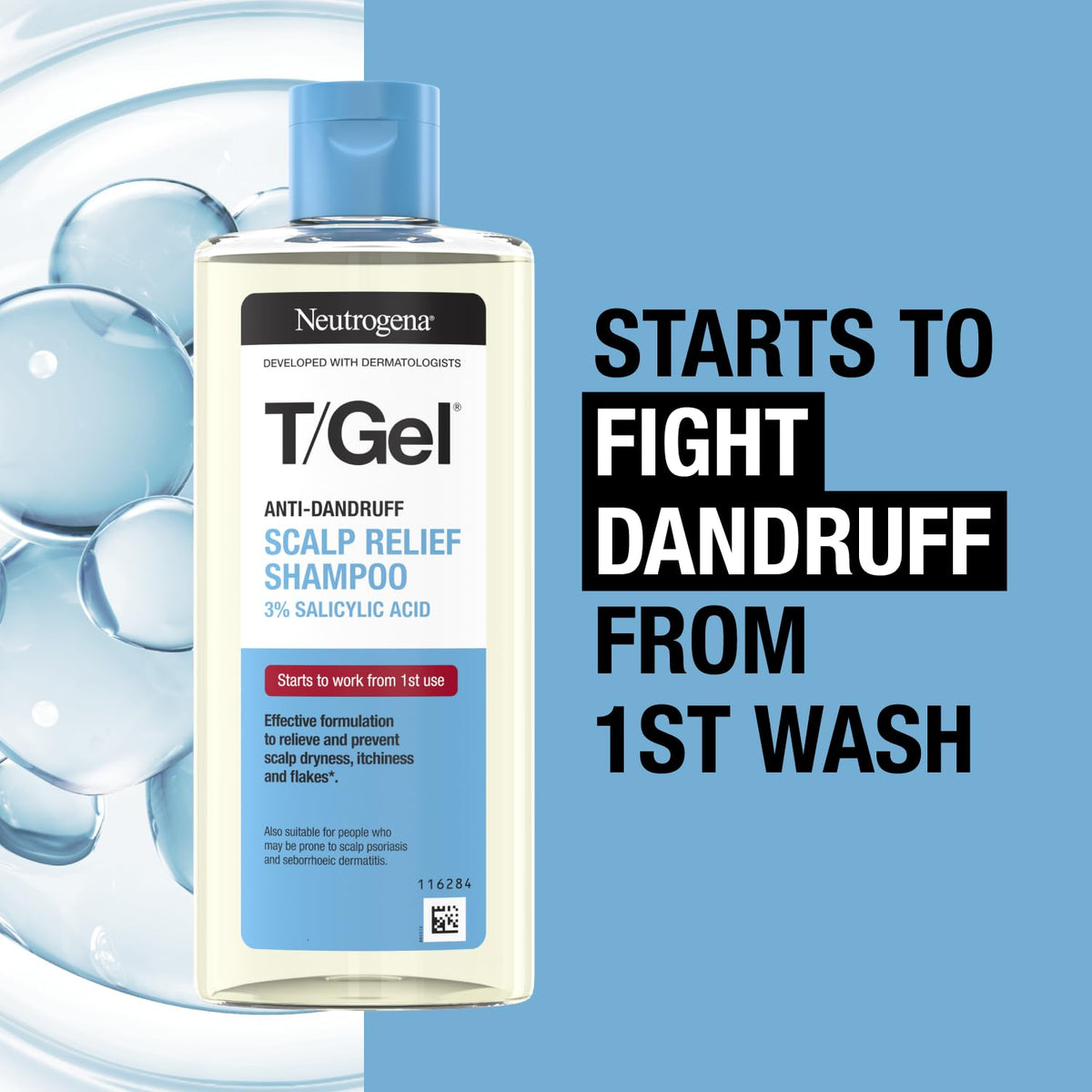 Neutrogena T/Gel Scalp Relief Anti-Dandruff Shampoo (250ml) With 3% Salicylic Acid, Suitable for Those Prone to Scalp Psoriasis and Seborrhoeic Dermatitis,Packaging may vary