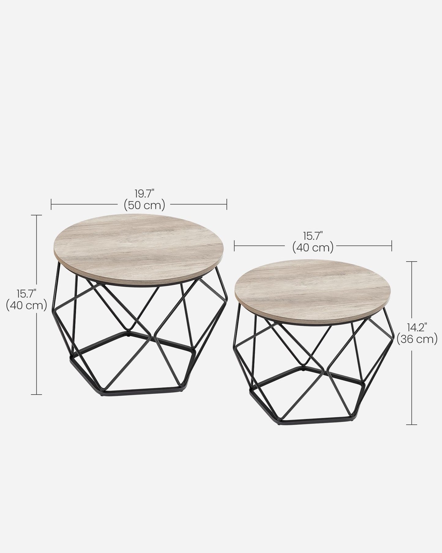 VASAGLE Coffee Tables, Set of 2 Side Tables, Robust Steel Frame, for Living Room, Bedroom, Rustic Brown and Black LET040B01