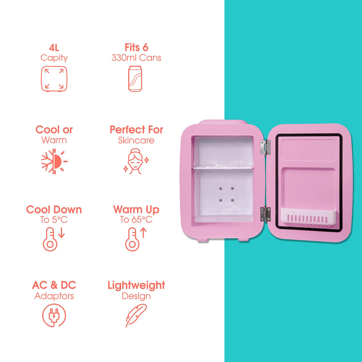 Abode Black Mini Fridge A4CLR201B 4L/6 Can Portable Thermoelectric Mini Cooler & Warmer for Drinks, Cosmetics/Makeup/Skincare, AC/DC Power, Retro Style, For Bedroom, Home, Caravan, Car