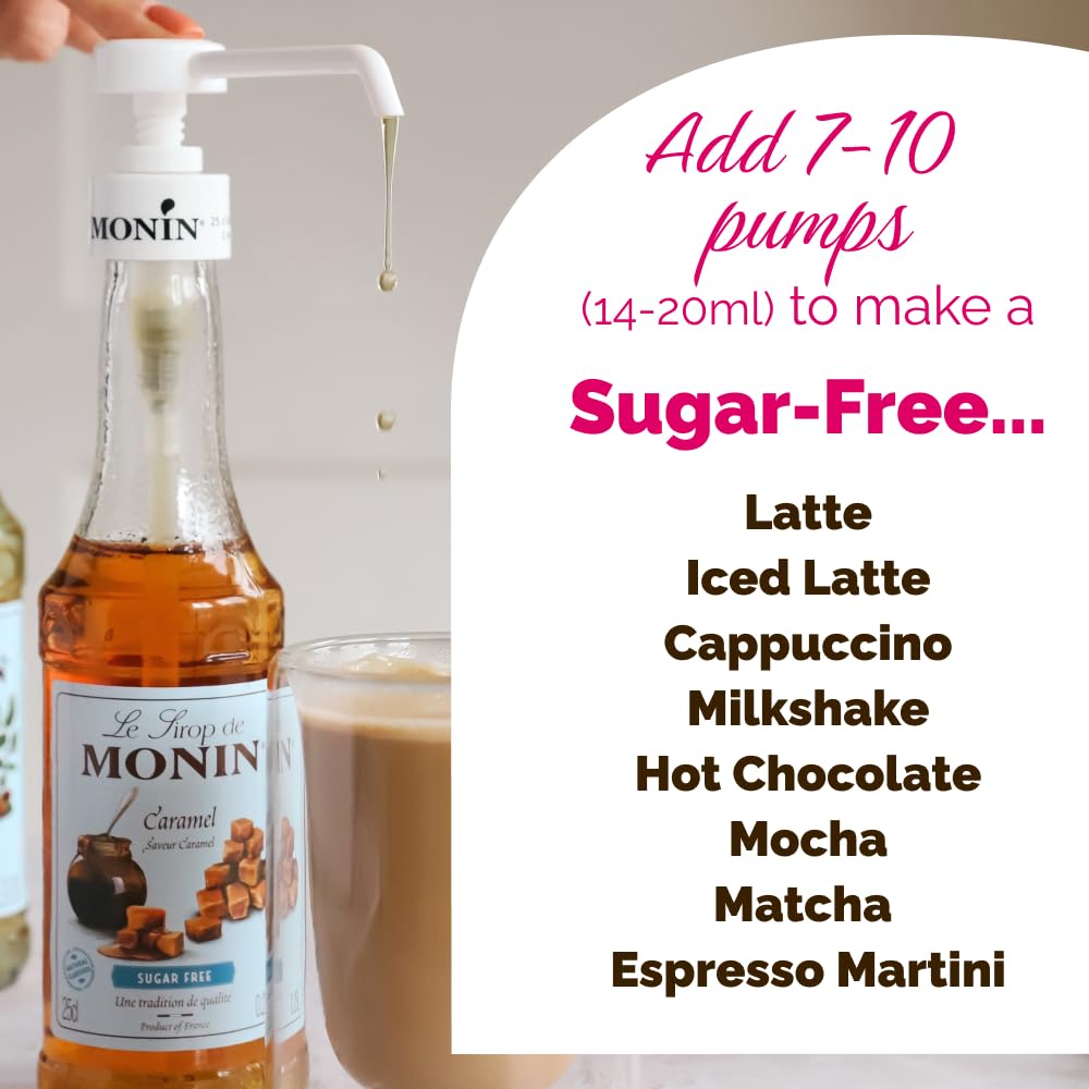 MONIN Premium Caramel Sugar Free Syrup 1L for Coffee and Cocktails. Vegan-Friendly, Allergen-Free, 100 Percent Natural Flavours and Colourings. Sugar-Free Coffee Syrup