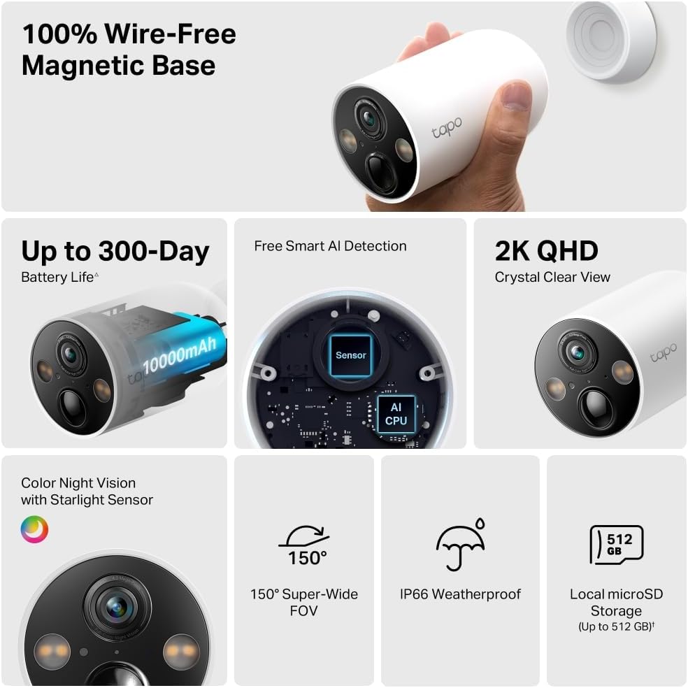 Tapo 2K QHD Wireless Indoor/Outdoor Smart Security Camera