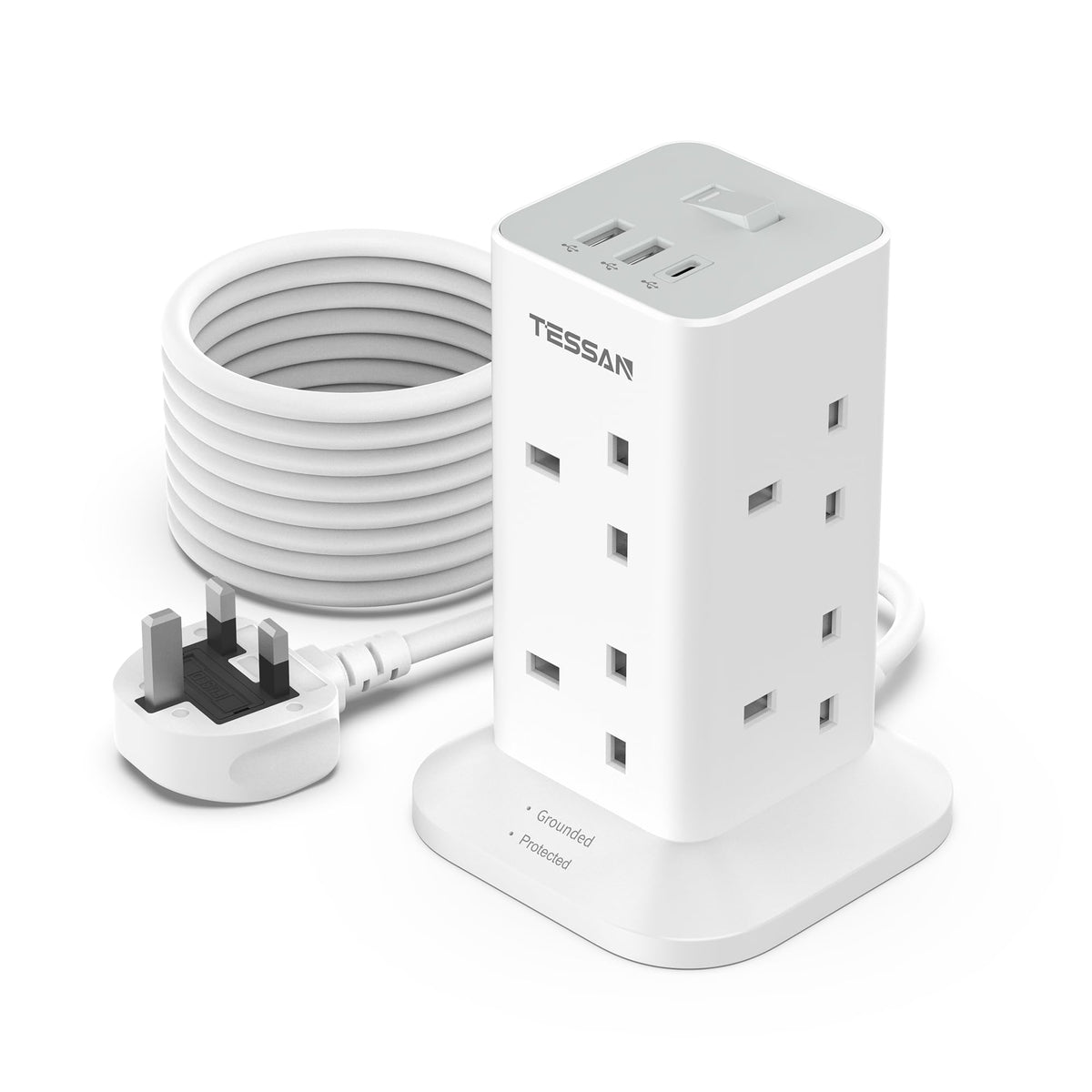 TESSAN Tower Extension Lead with USB C Slots
