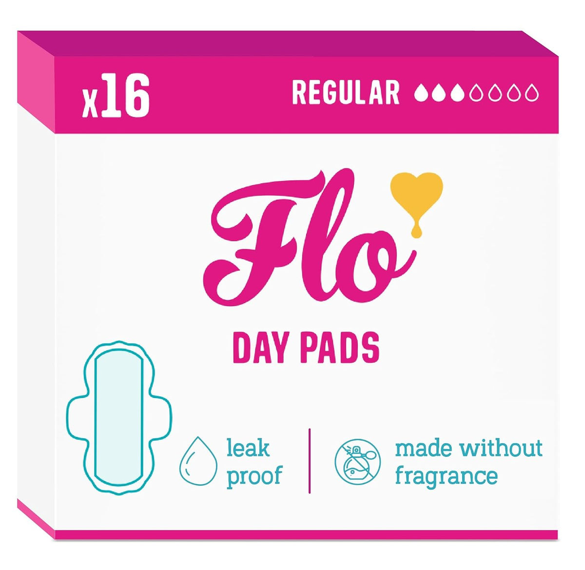 Flo - Day Menstrual Pads (16 Pack), Regular Flow