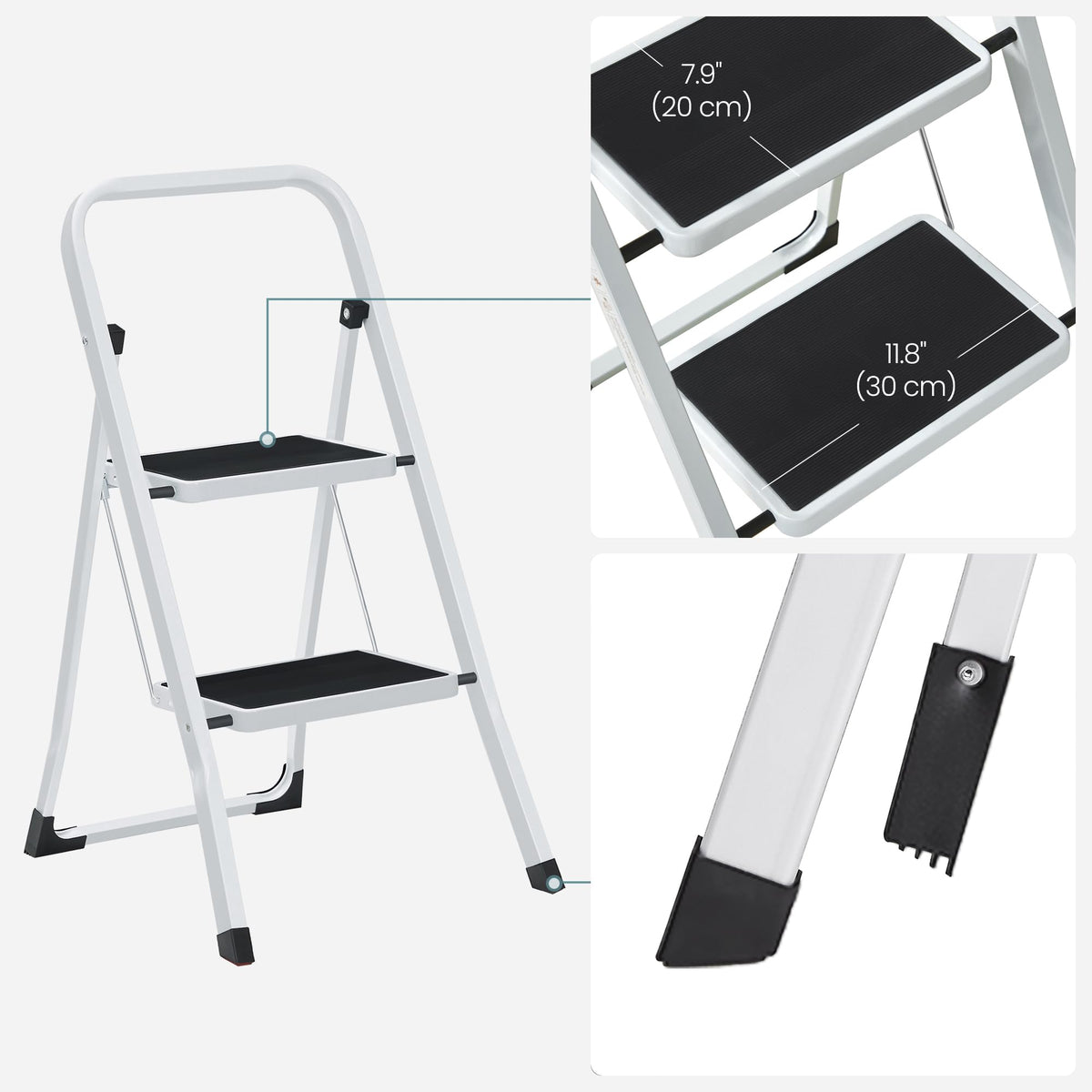 SONGMICS 2-Step Ladder, Folding Step Ladder, Safety, Holds up to 150KG