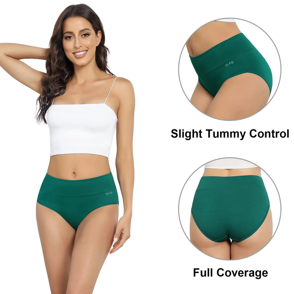 coskefy Underwear Women, High Waisted Cotton Knickers Ladies Full Briefs Soft Panties Slight Tummy Control Pants 5 Pack