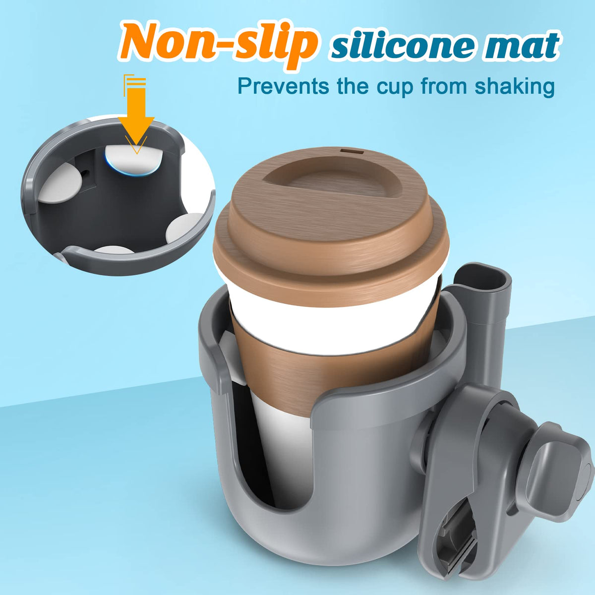 2-Pack Pram Cup Holder with Phone Holder, Universal Pram Buggy Accessories