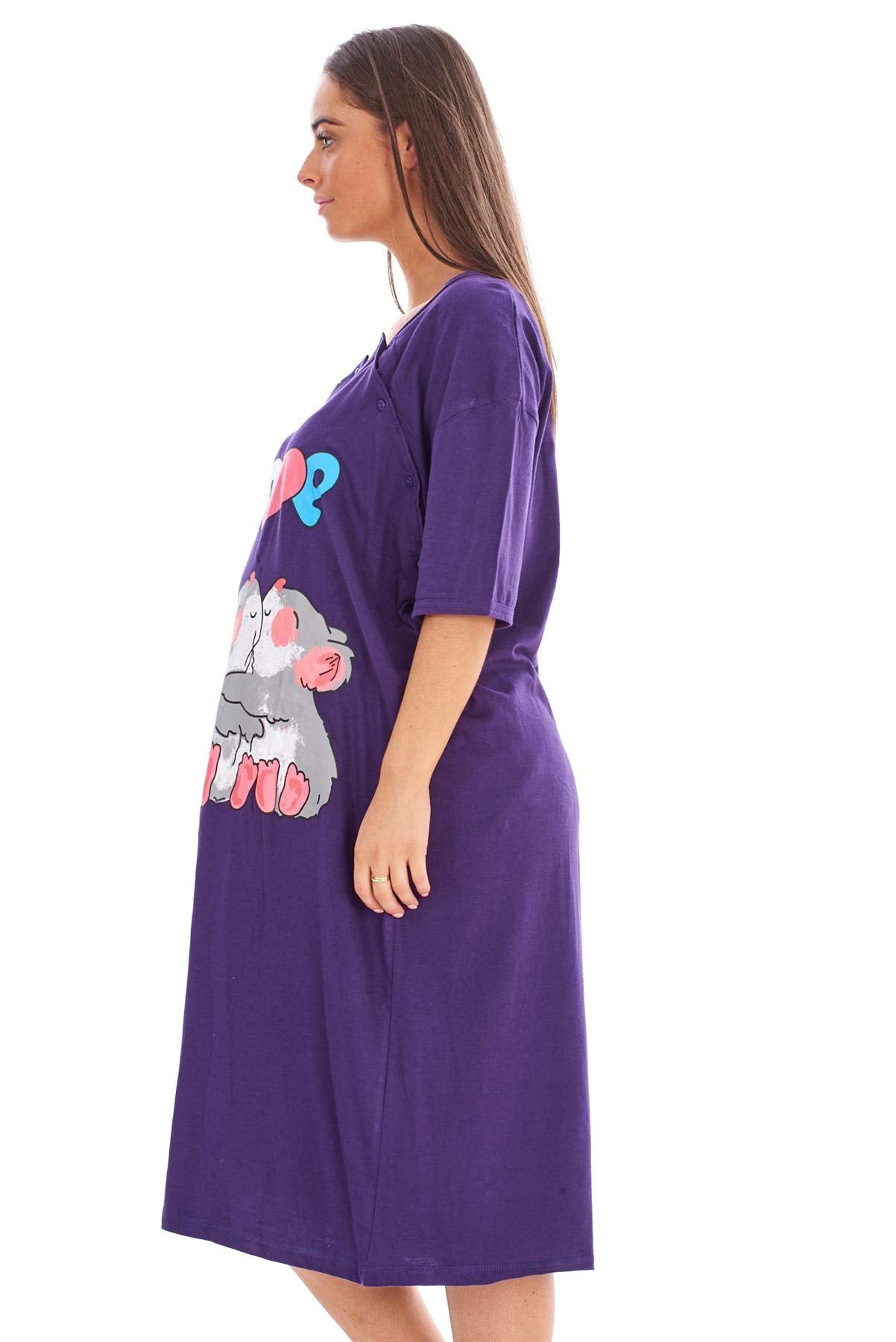 Malay Ladies Maternity Nursing Nightdress 100% Cotton Motif Print Breast Buttons Labor