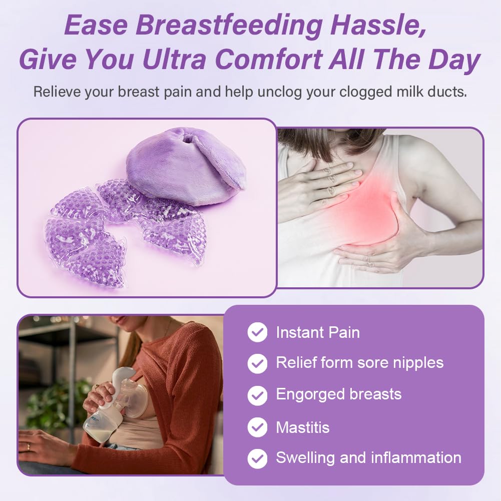 3-in-1 Breast Cooling Gel Pads, 2 Pack Hot & Cold Breastfeeding Gel Pads, Breast Feeding Essentials Reusable Gel Cooling Pad, Postpartum Essentials, for Nursing & Nipples Pain Relief, Mastitis