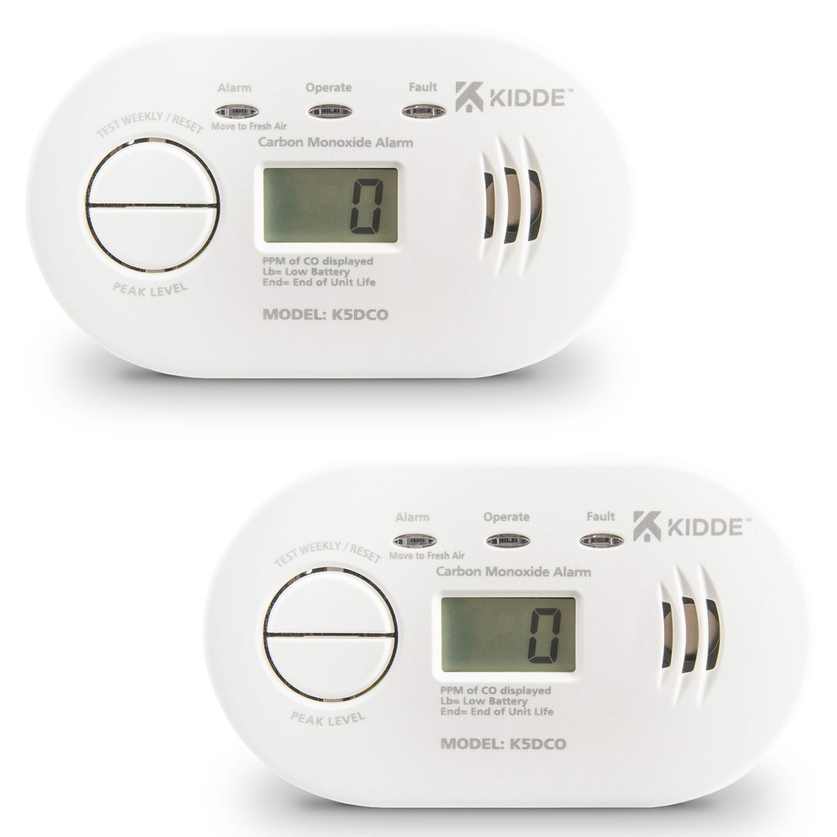Kidde 5CO Carbon Monoxide Alarm and Detector with AA Batteries - 10 Year Sensor Life CO Alarm for Home