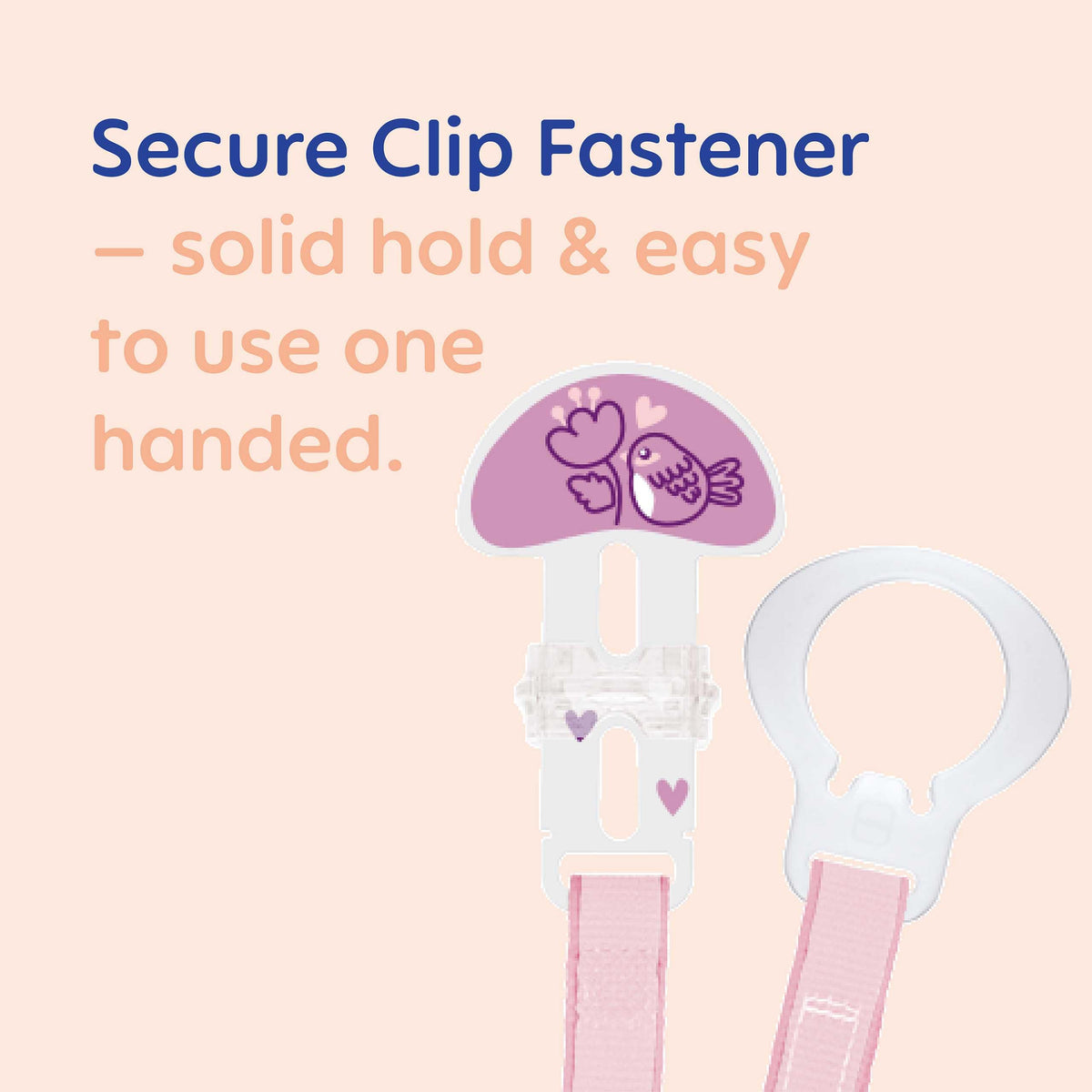 MAM Dummy Clip | 2 Pack | Baby Soother Clips Fit All MAM Soothers | Adjustable Length and Lightweight Design | Baby Accessories | Pink | Dummies Not Included