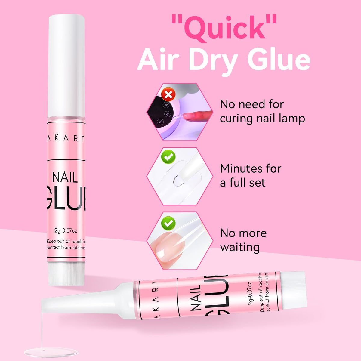 Makartt Extra Strong Nail Glue with Brush – 5s Dries Quickly, Long-Lasting Hold, 7ml Acrylic Adhesive for Nail Tips, Fake Nails & Repairs, No Nail Lamp Needed