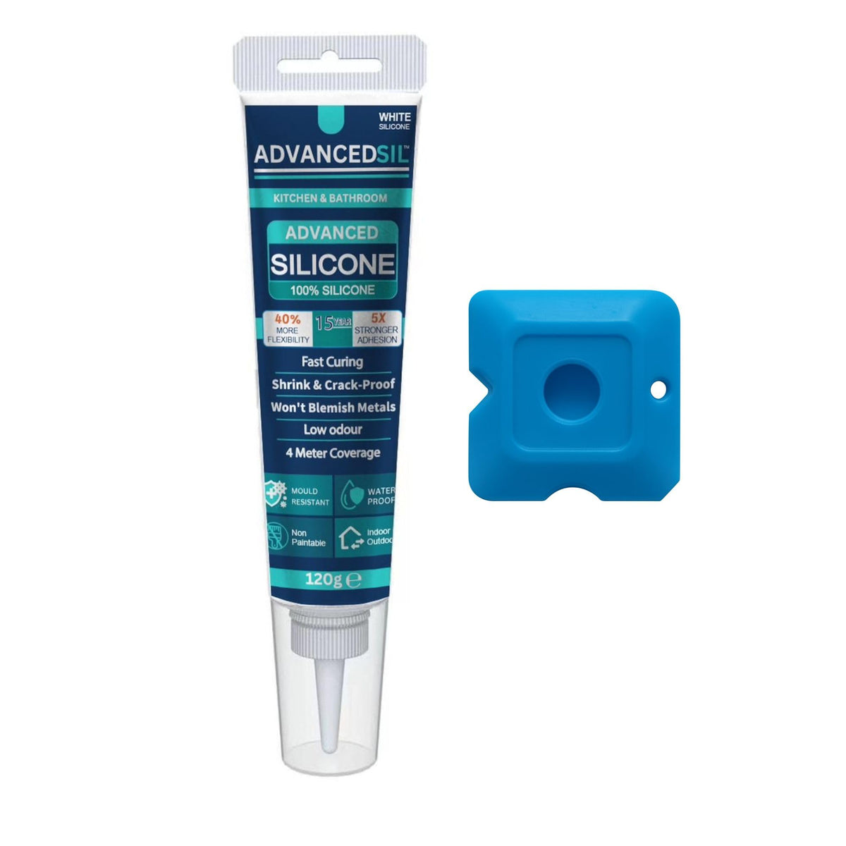 Silicone Sealant – Clear Kitchen & Bathroom Silicone Sealant with Finishing Tool for a Professional Finish | Waterproof & Anti-Mould Protection - 120ml