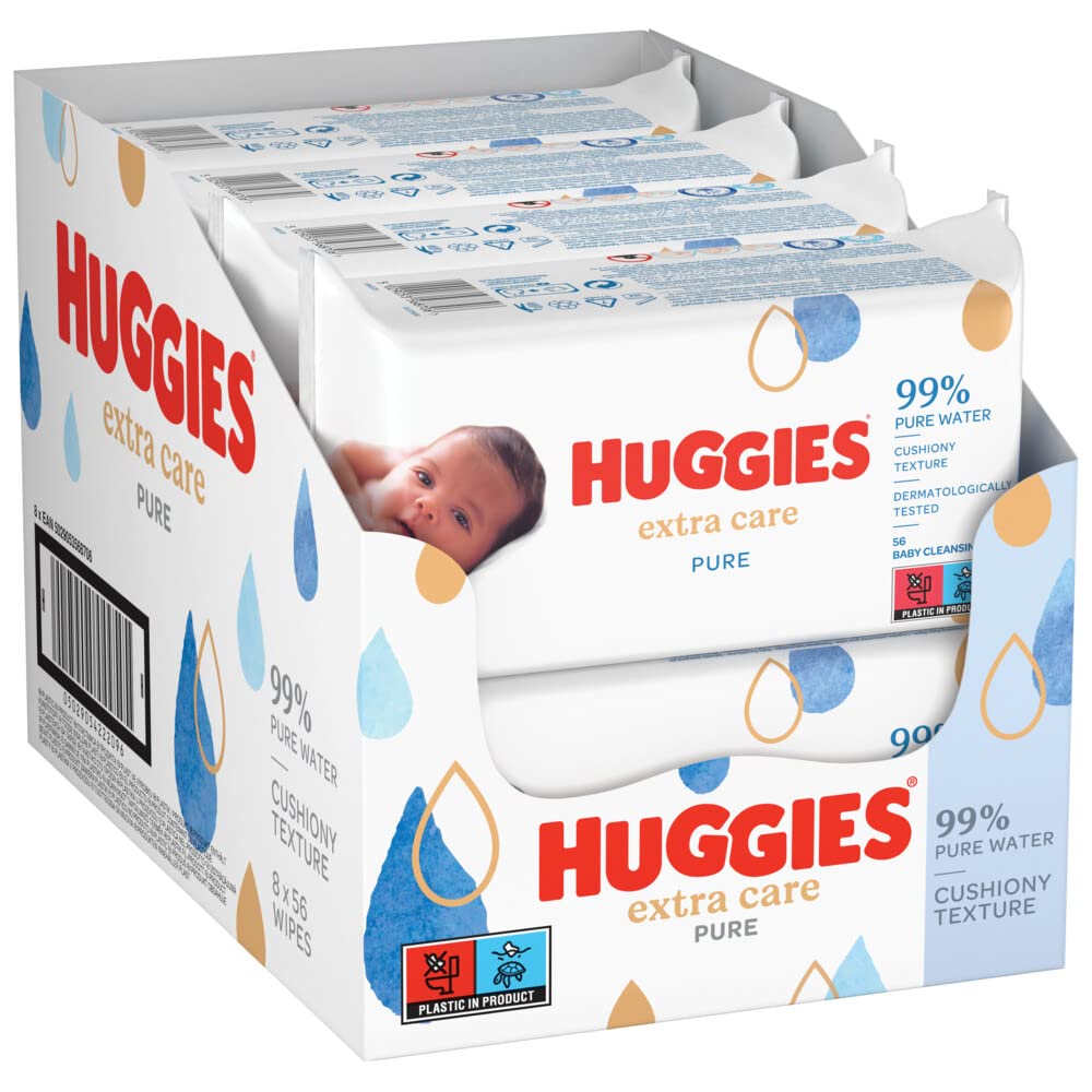 Huggies Natural Care Baby Wipes - Pack of 10 (480 Wipes) – Plastic Free Wet Wipes with Aloe Vera & Vitamin E, Hypoallergenic, Comfort and Soothe Baby's Delicate Skin