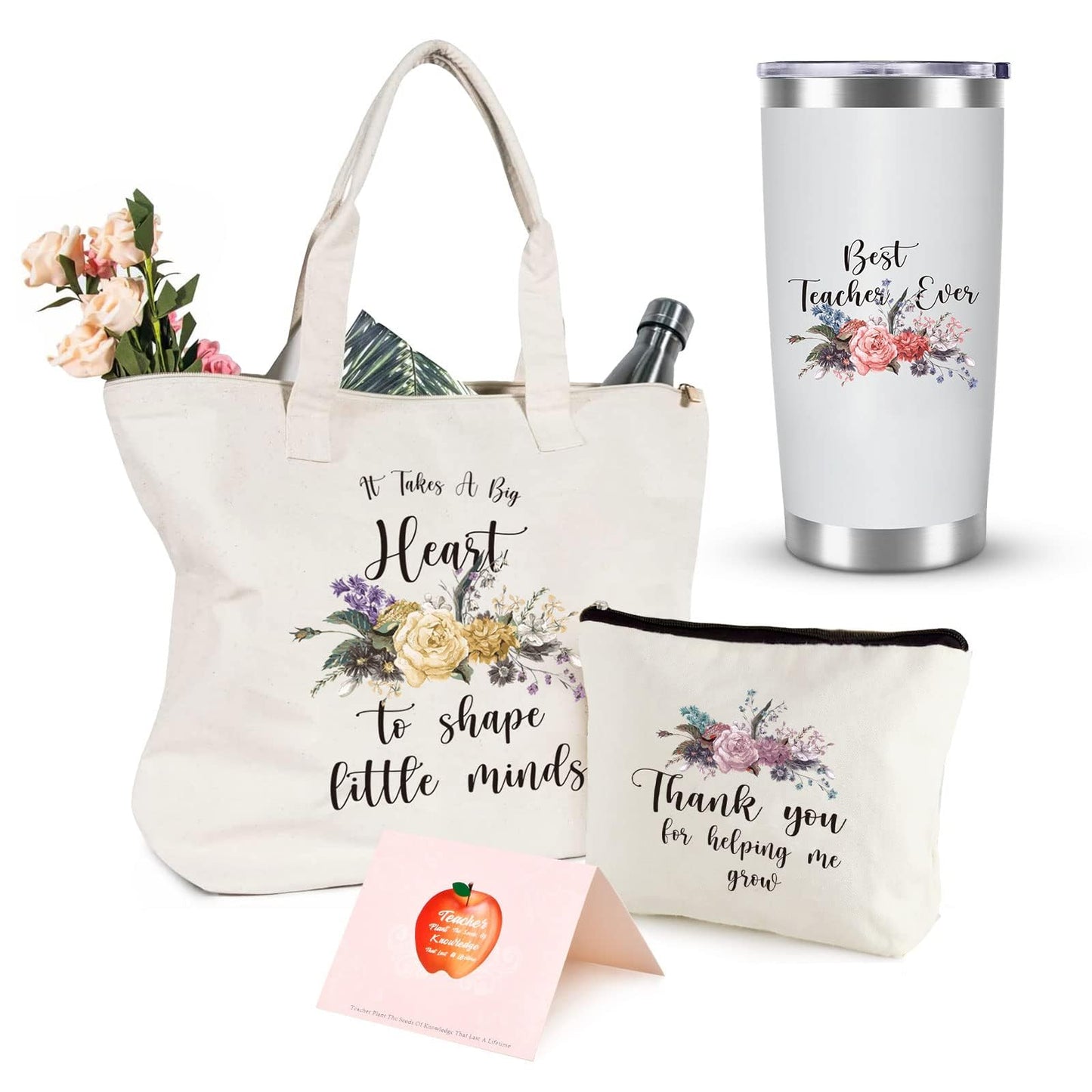 Teacher Tote Bag, Teacher Appreciation Gifts, Teacher Gifts for Women, Thank You Teacher Present Tote Bag, 20OZ Tumbler, Cosmetic Bag, Greeting Cards