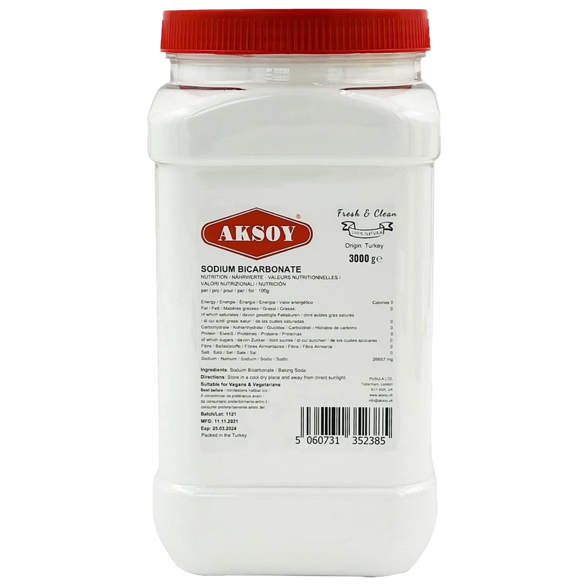 Aksoy Baking Soda 1.8KG Jar || Pure Sodium Bicarbonate Powder, Highest Purity, Food Grade – Versatile Baking Soda for Cooking, Baking, Cleaning, Deodorizing & More!