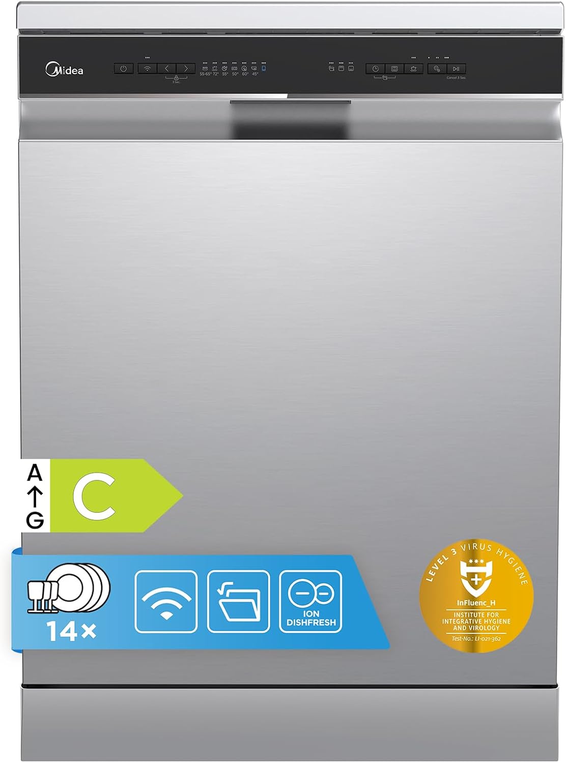 Midea 60cm Freestanding Dishwasher, 14 Settings, Stainless Steel