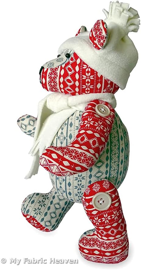 My Fabric Heaven Memory Bear 13 inch Sewing Pattern, Jingle Bear Christmas Keepsake Teddy Stuffed Soft Toy & Photo-Tutorial Booklet. Free Post
