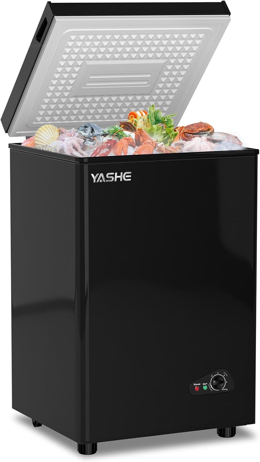 YASHE 100L Chest Freezer, Compact Deep Freezer with 2 Baskets, White