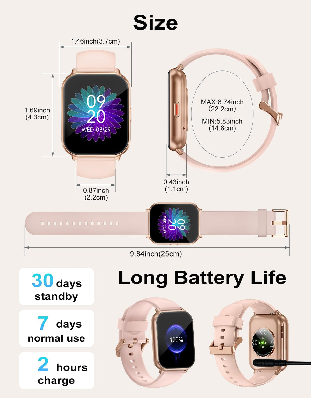 RUIMEN Smart Watch Answer Dial Call,Smart Watches for Women Men 1.85" HD Screen Fitness watch with SpO2 Heart Rate Sleep Monitor Step Counter Waterproof 100+ Sports Mode for Android iOS (2 Bands)