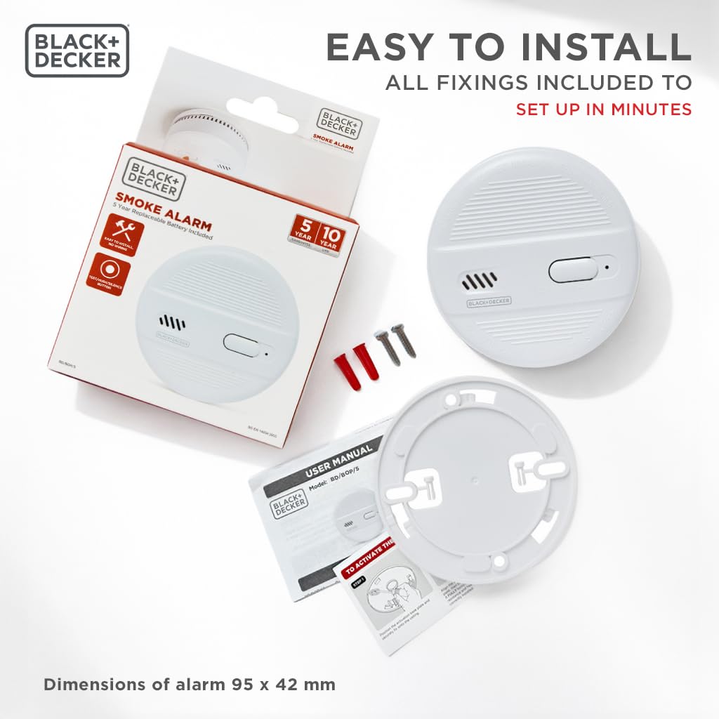 BLACK+DECKER Smoke Alarm 2 Pack for Home 10 Year Life, Replaceable Battery
