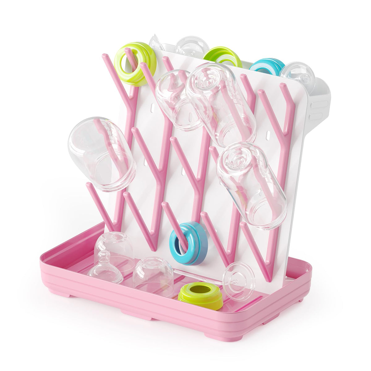 SpaceAid Baby Bottle Drying Rack with 20 Hooks, White and Gray
