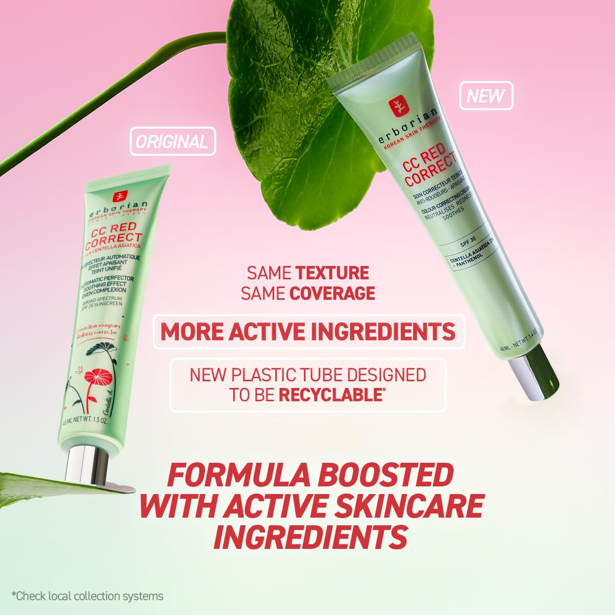 Erborian - CC Red Correct - Anti Redness Tinted Face Cream with Centella Asiatica Panthenol and Bisabolol - Green Neutralizing Shade with SPF 30 - Light Coverage - Korean Cosmetic