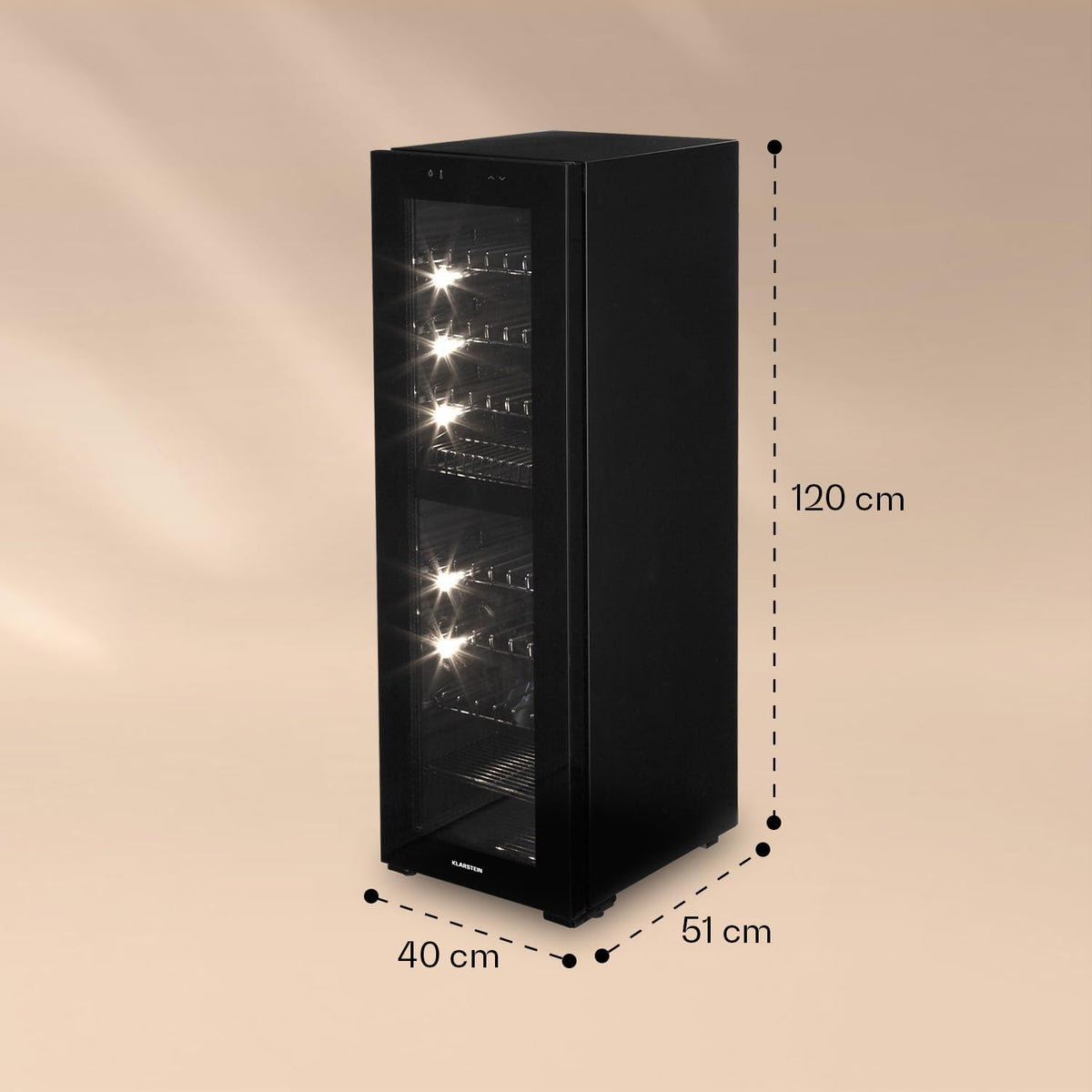 KLARSTEIN Shiraz Wine Cooler Black – 8 Bottles, 1 Zone | Freestanding Wine Fridge with Glass Door, Quiet, 5–18 °C, LED, Stainless Steel Frame