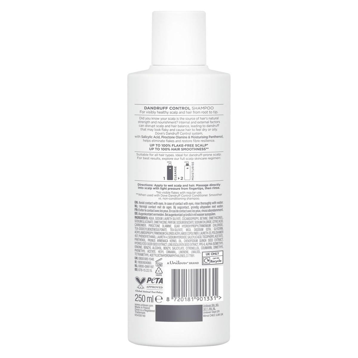 Dove Scalp + Hair Therapy Dandruff Control Shampoo hair care with Salicylic Acid, Piroctone and Panthenol for up to 100% flake-free scalp* 400 ml