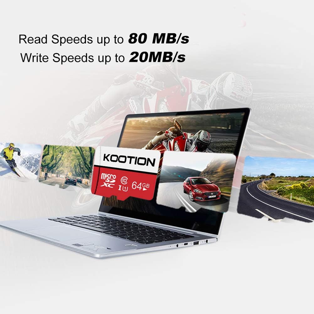 KOOTION 64GB Micro SD Card, UHD Video for GoPro, Action Camera, Drone, Smartphone, R/W up to 80/20MB/s MicroSDXC Memory Card UHS-I U1 Class 10