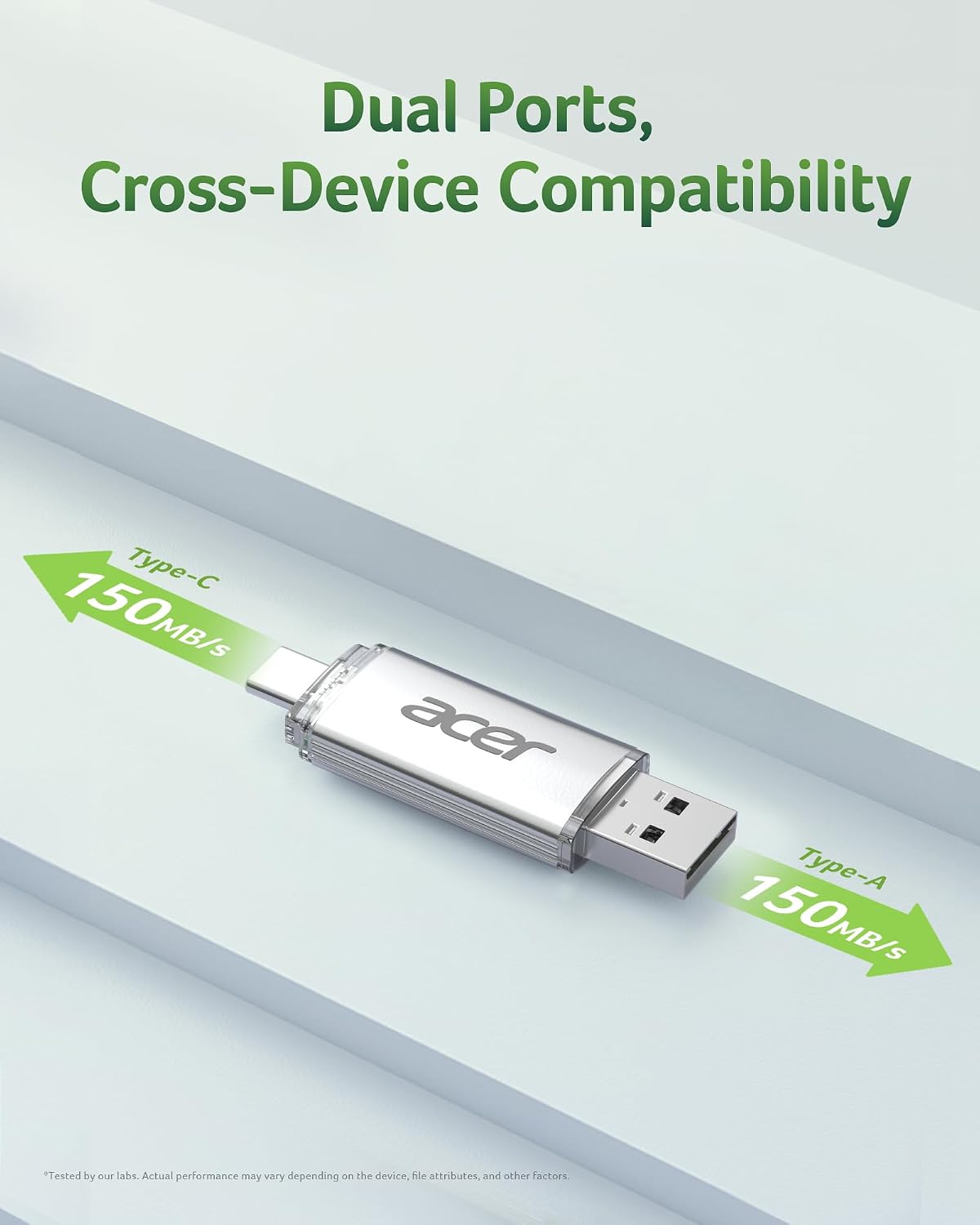 Acer UT300 USB 3.0 Flash Drive 32GB, Memory Pen Stick with Transfer Speeds Up to 150 MB/s, USB Type-C Typc-A Thumb Drive for Phones, Laptops, TVs and Audio Equipment