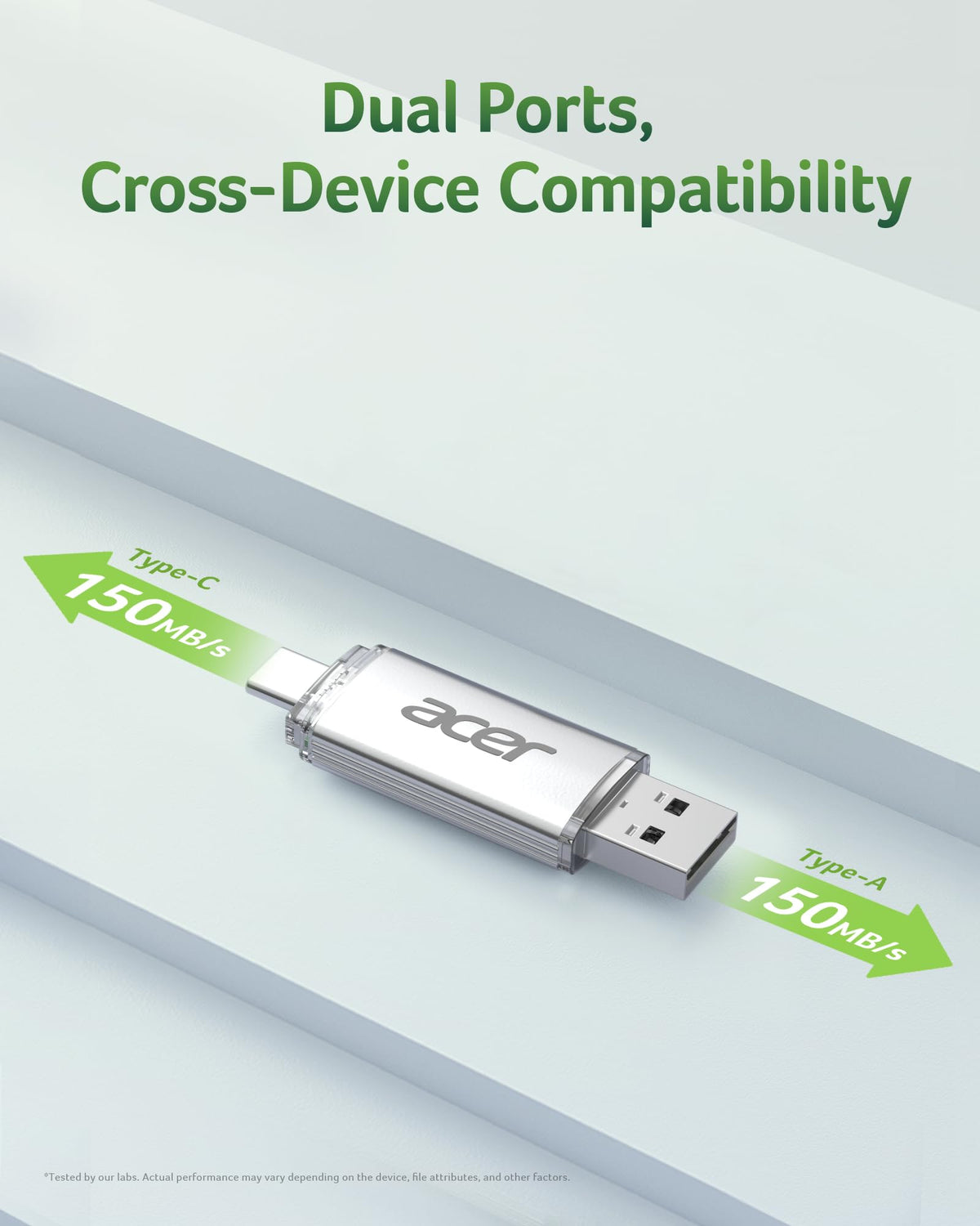 Acer UT300 USB 3.0 Flash Drive 32GB, Memory Pen Stick with Transfer Speeds Up to 150 MB/s, USB Type-C Typc-A Thumb Drive for Phones, Laptops, TVs and Audio Equipment