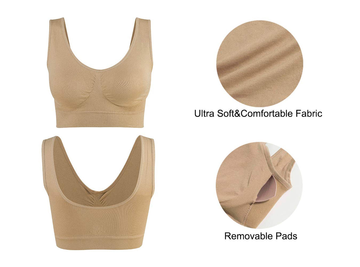 Lemef 3-Pack Seamless Sports Bra Wirefree Yoga Bra with Removable Pads for Women