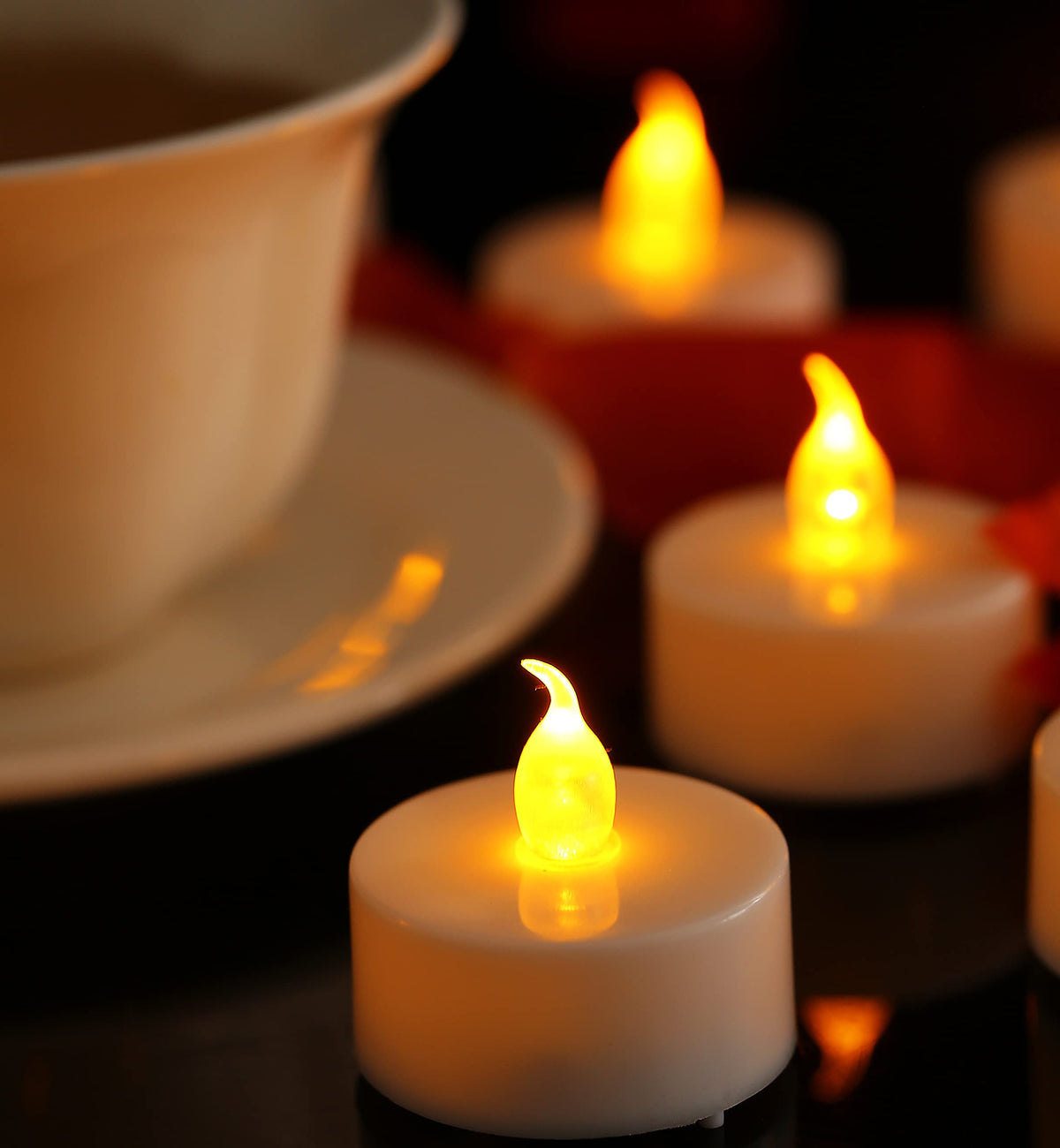Jialine12 Pack Realistic and Bright Flickering Battery Operated Flameless LED Tea Lights Candles, 200+ tealights Electric Fake Candles for Halloween Weddings Festivals Decoration in Warm Yellow