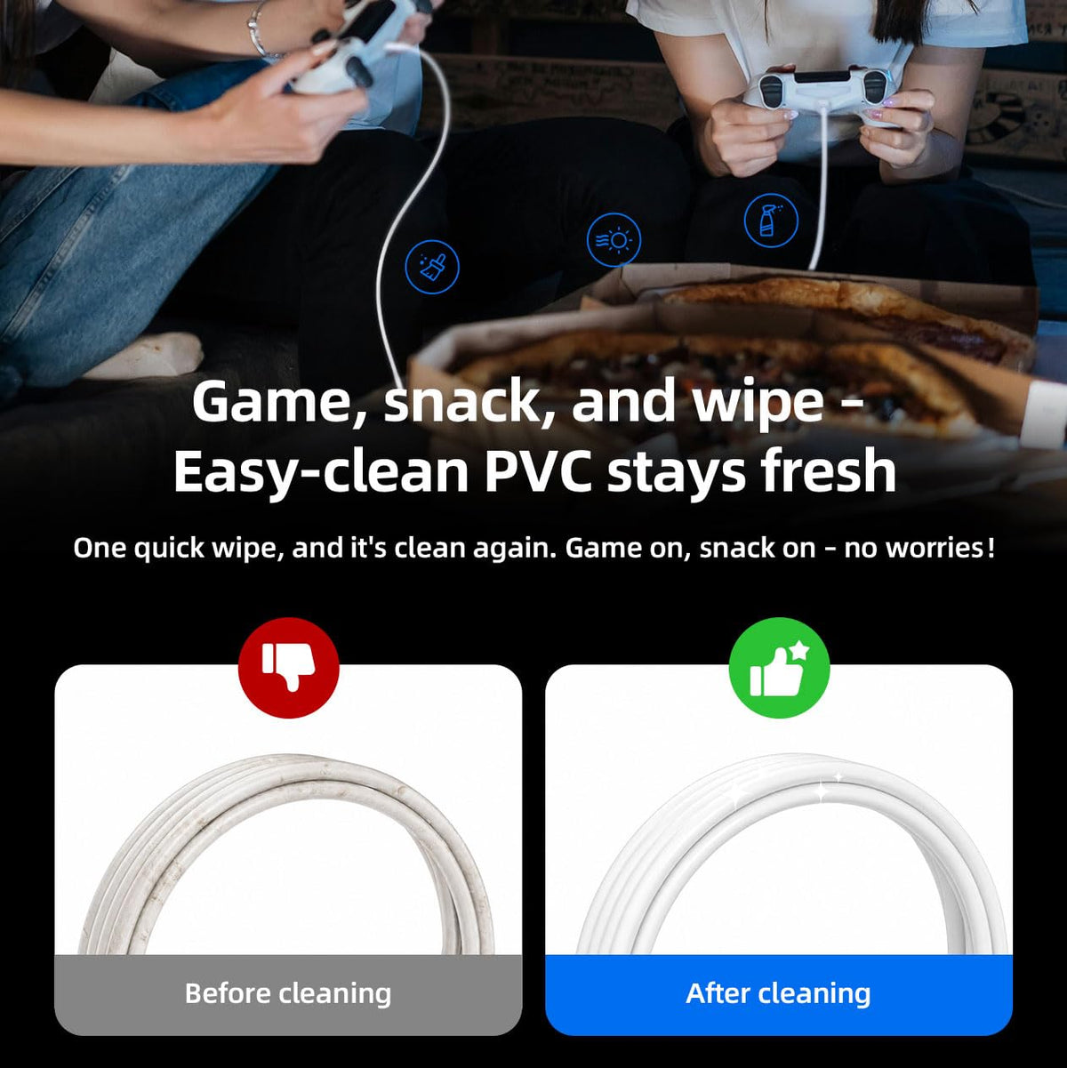 Superer 1.5M White Fit for Sony PS5 Controller Charger USB-C Charging Cable