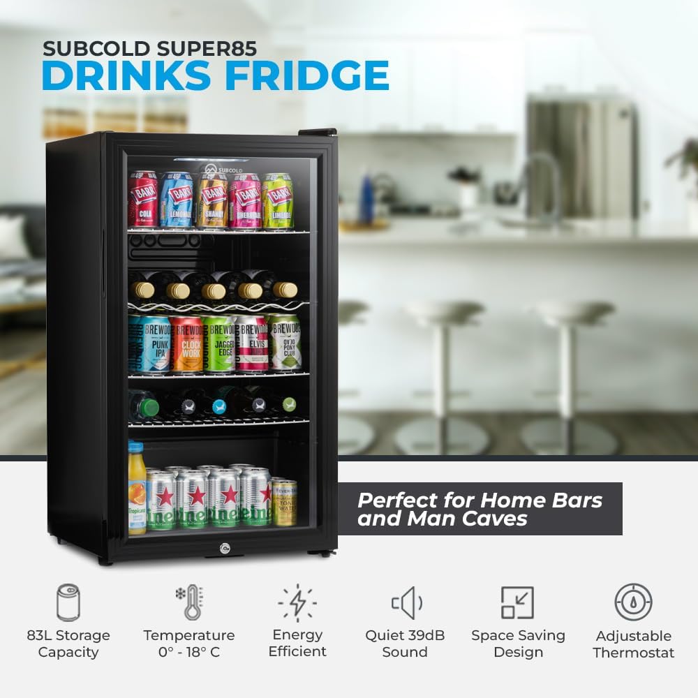 Subcold Super85 LED Beer Fridge | 80 Cans + 5 Bottles | 0-18°C | Glass Door