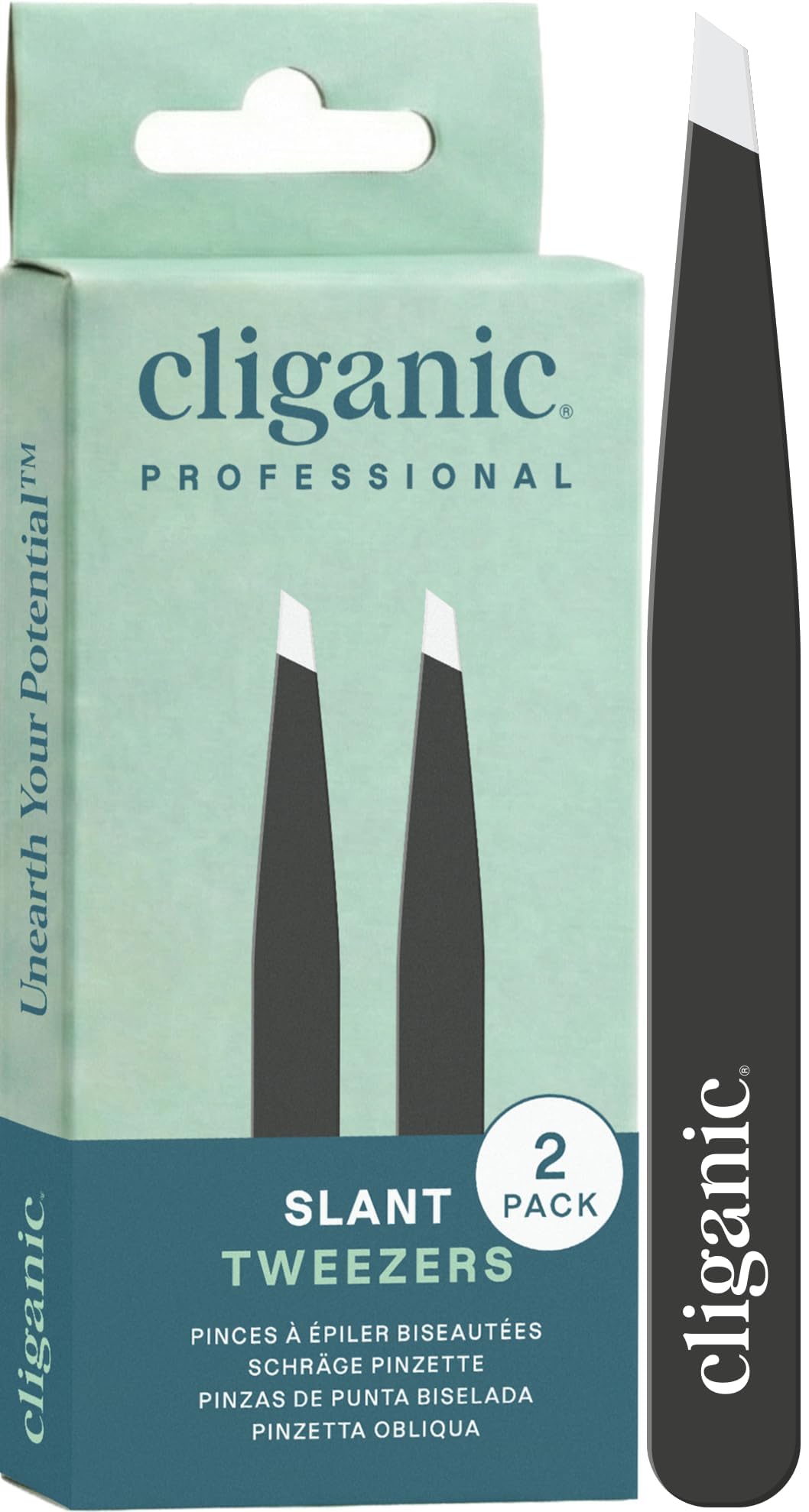 Cliganic Professional Eyebrow Tweezers Slant Tip - Precision for Men & Women, Stainless Steel Best for Plucking Chin Facial Hair