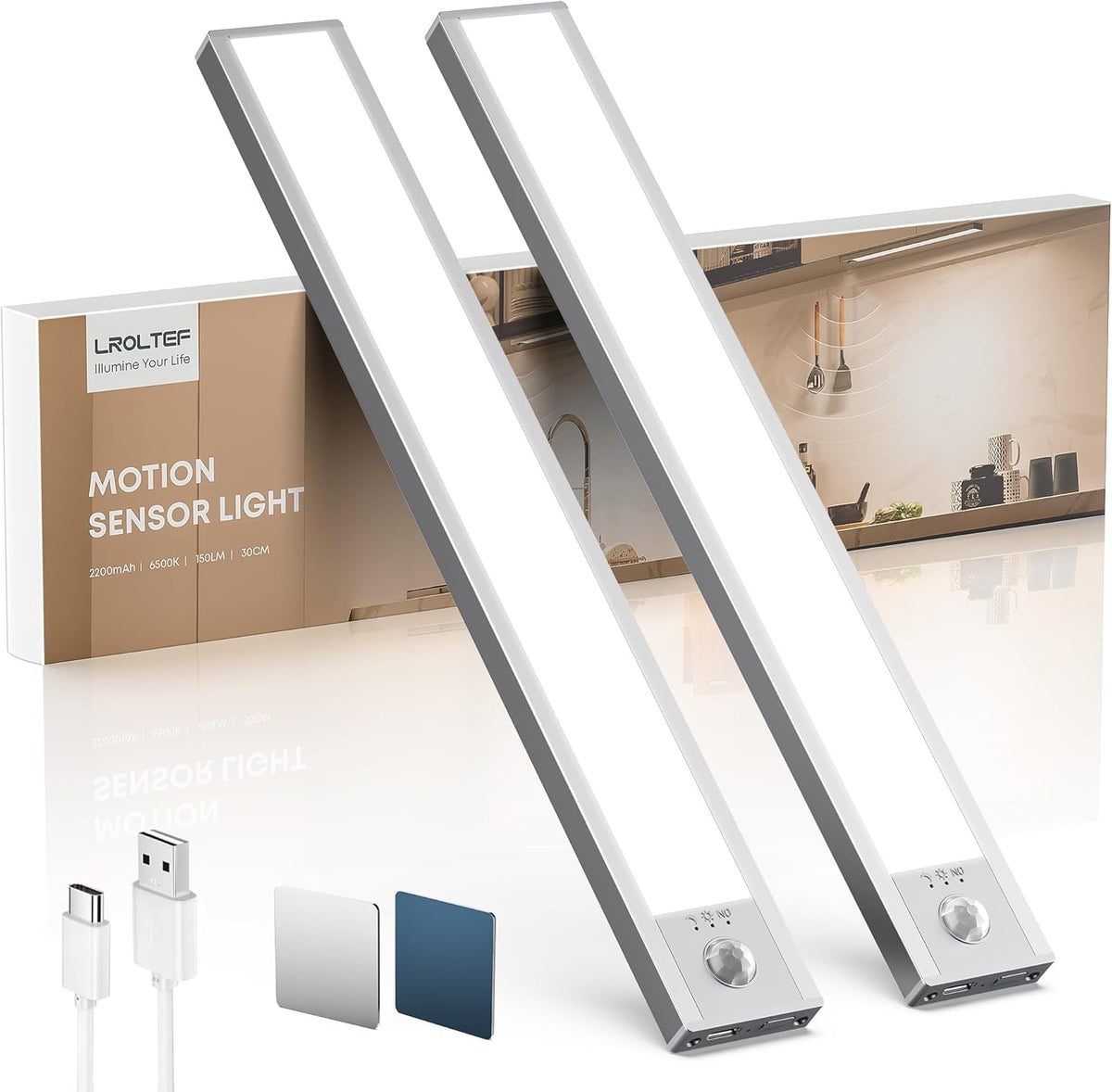 LROLTEF Under Cabinet Wardrobe Motion Sensor Lights Dimmable 21cm 1500mAh