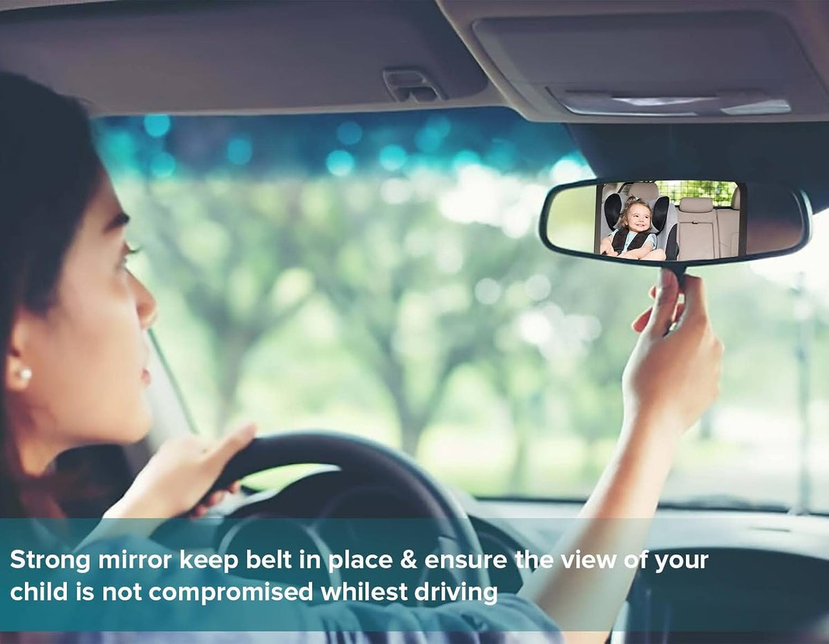 Baby Car Mirror Rear View - 360 ° Adjustable, Extra Wide Crystal Clear & Shatterproof Back Seat Baby Essentials to See Rear Facing Infants, Babies, Kids, Child & New born (Pack of 1)