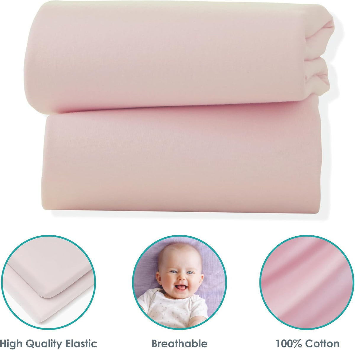 Clair de Lune 2 Pack Jersey Cotton Cot Bed Sheets 70 x 140 cm (Pink)