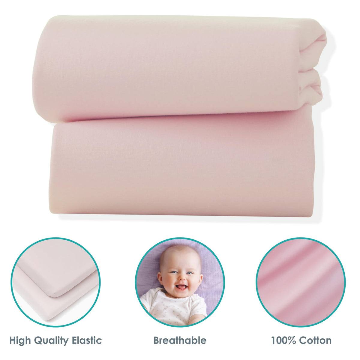 Clair de Lune 2 Pack Fitted Jersey Cotton Cot Sheets 60 x 120 cm (White)