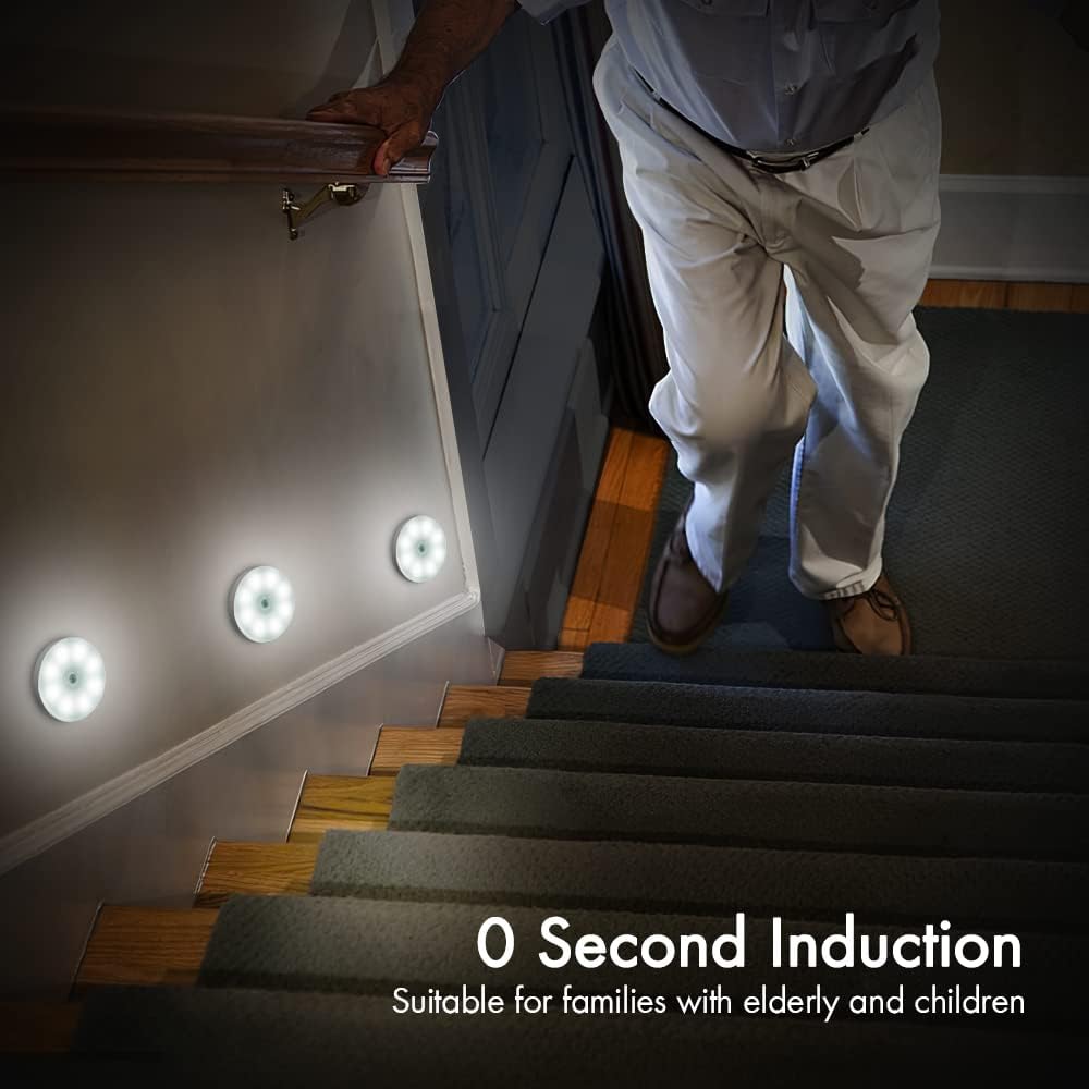 Motion Sensor Lights Indoor Rechargeable Wireless Wall Light LED Stair Night Lights Lamps with Auto/On/Off for Stairs Living Room Bathroom Corridors Closet Kitchen Under Cabinets (6000K, 3 Pack)