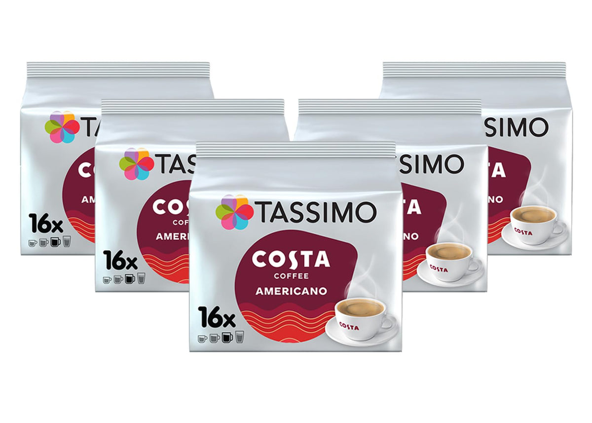 Tassimo Costa Latte Medium Roast Coffee Pods, Pack of 5, Total 40 Cups